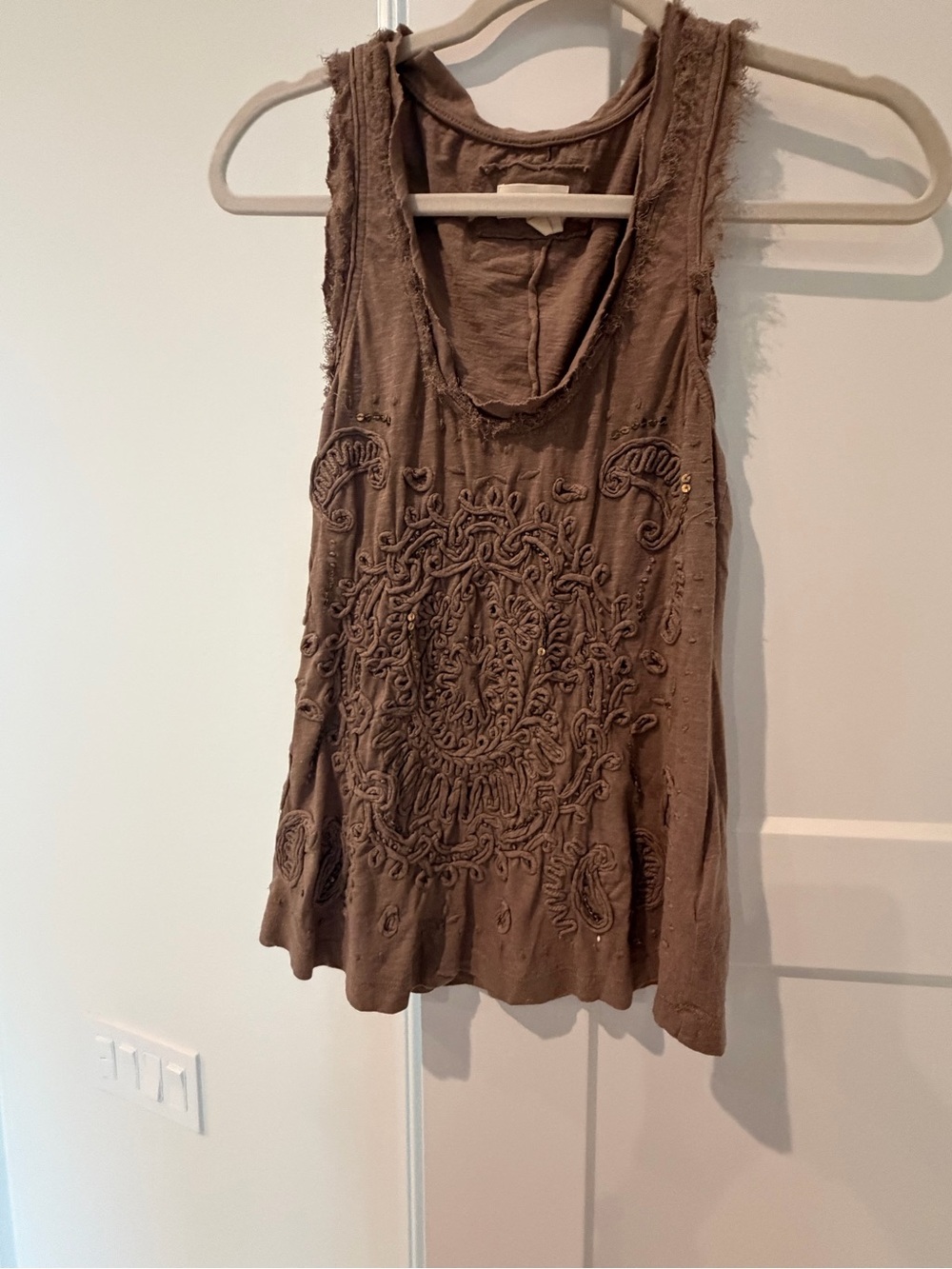 Anthropologie Meadow Rue Brown Embroidered Tank Top XS